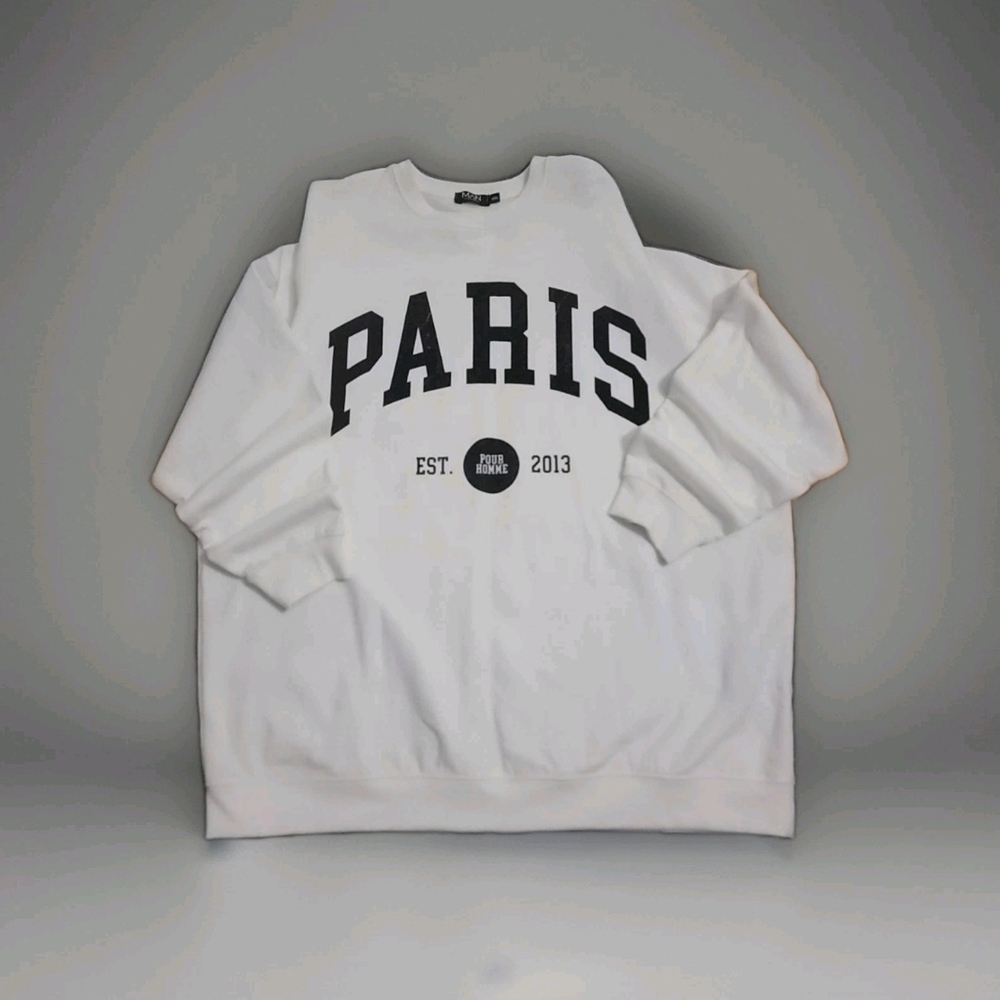 Boohoo White Crewneck Sweatshirt with Black 'PARIS' Print